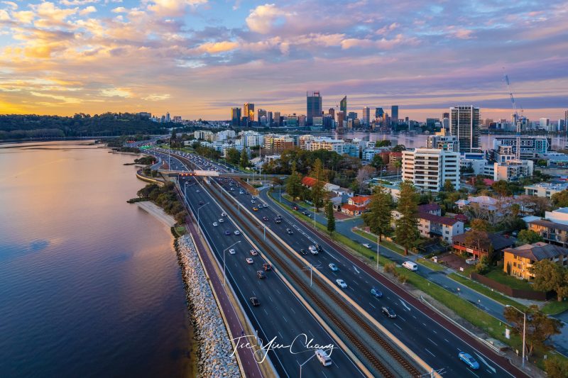 Perth city sunset from the freeway