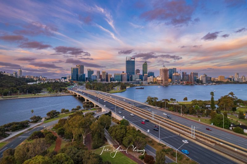 Perth city spring sunset